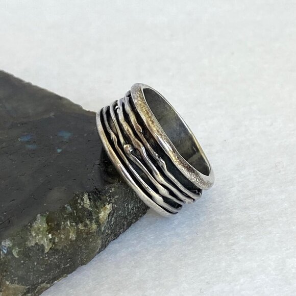 Sterling Silver 925 Modernist Brutalist Style Wide Spinner Band Ring Sz 9.75 11g - Picture 4 of 16